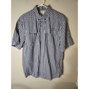 Ocean & Coast Shirt Mens Large‎ L Button Up Blue & White Plaid Short Sleeve